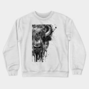 Black and White Watercolor-Half Faced Buffalo Crewneck Sweatshirt